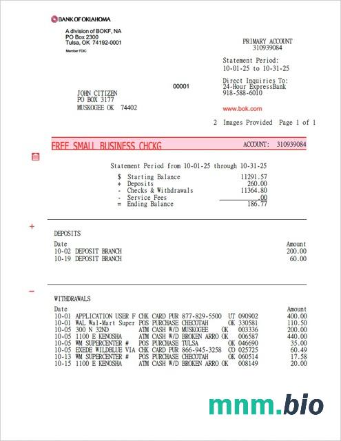 USA Axos wyciąg z konta bankowego szablon Worda i PDF